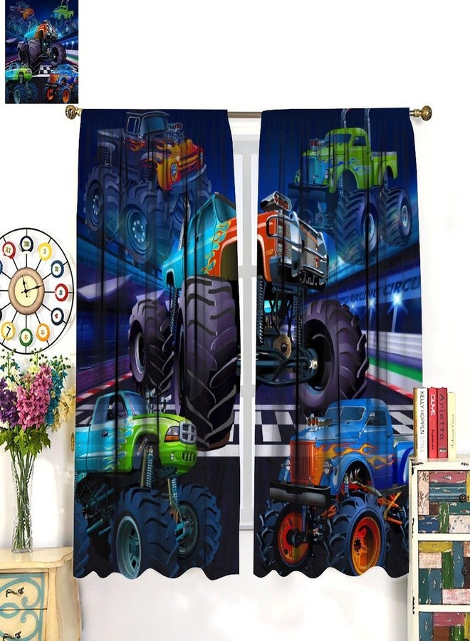 AAVEUP Monster Truck Curtains, Modern Cartoon Track Tractor Flame Big Tire Monster Sasquatch Car Windows Treatments Drapes for Kids Boys Nursery Teenager's Bedroom Living Room 42x45in（No Blackout） - Image 3